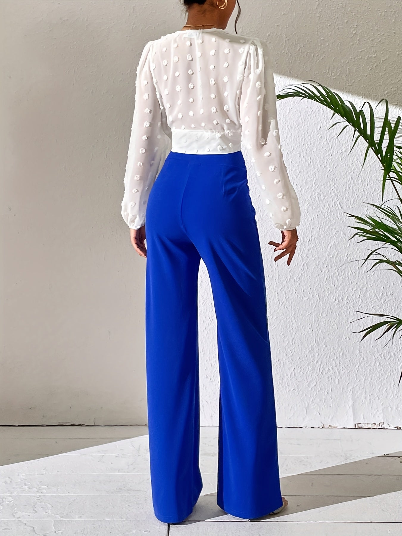 vlovelaw High Waist Tailored Pants, Elegant Solid Wide Leg Work Office Pants For Spring & Summer, Women's Clothing