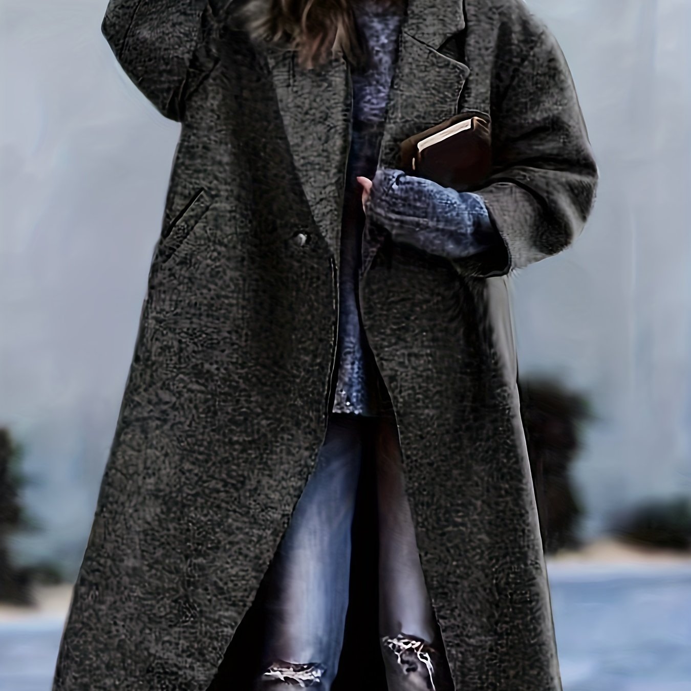 vlovelaw  Lapel Long Length Overcoat, Casual Open Front Versatile Outerwear, Women's Clothing