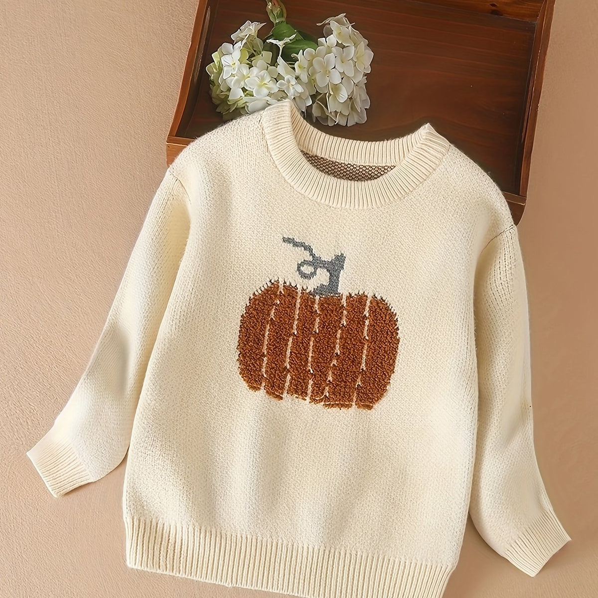 1pc Cozy Pumpkin Pattern Pullover Sweater for Girls - Soft, Warm, Long Sleeve Undershirt Top for Autumn and Winter - Vibrant Orange Color, Casual Style, Perfect for School and Outdoor Activities