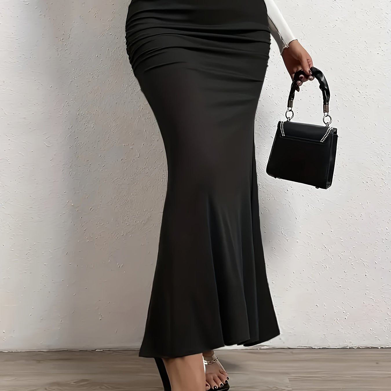 High Waist Mermaid Hem Skirts, Elegant Slim Ruched Maxi Skirts, Women's Clothing