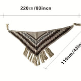 vlovelaw Beige Vintage Triangle Shawl Bohemian Knitted Tassel Warm Wrap Elegant Thick Large Blanket Scarf Windproof Cape For Outdoor Autumn & Winter