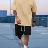 Mens Stylish Comfy Lounge Sets - Trendy Solid Tee & Drawstring Shorts - Ideal for Home & Outdoor, Summer Chill-out Wear