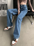 vlovelaw  High Waist Casual Straight Jeans, Fleece Liner Loose Fit Elastic Waist Denim Pants, Women's Denim Jeans & Clothing