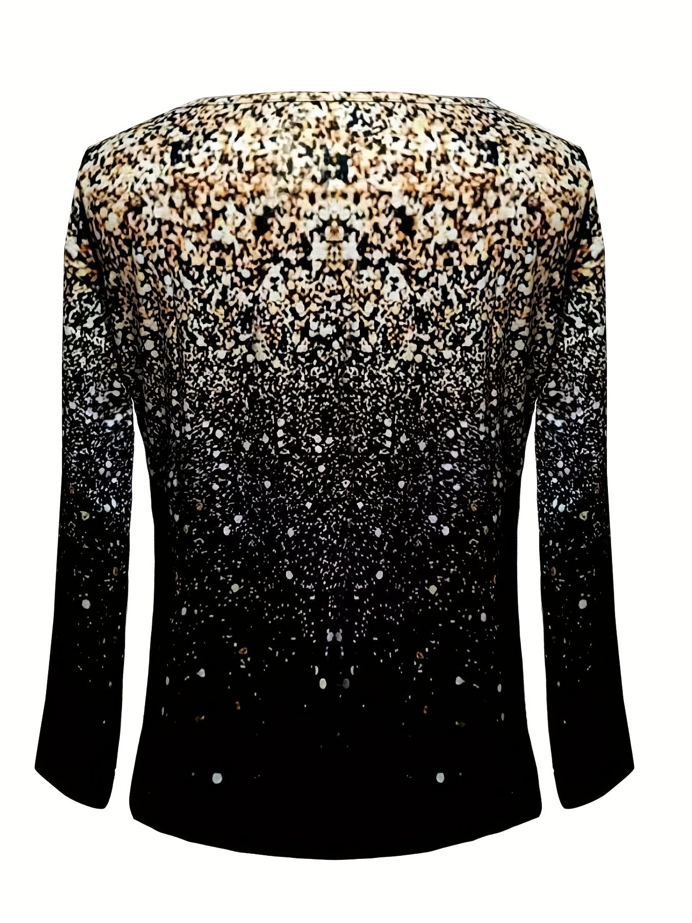 vlovelaw Sequins Print Crew Neck T-Shirt, Casual Long Sleeve Top For Spring & Fall, Women's Clothing