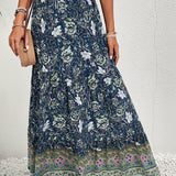 vlovelaw  Floral Print Drawstring Waist Skirt, Boho Skirt For Spring & Summer, Women's Clothing