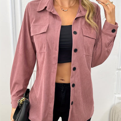 vlovelaw  Button Front Flap Pockets Jacket, Casual Long Sleeve Lapel Jacket, Women's Clothing