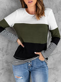 vlovelaw Striped Waffle Round Neck Tops, Casual Long Sleeve Fashion Loose Fits Tunics Tops, Women's Clothing