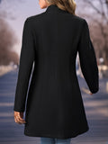 Solid Button Front Tunic Overcoat, Elegant Long Sleeve Winter Outwear, Women's Clothing