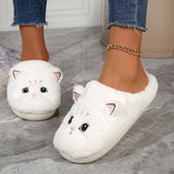 Cute Cartoon Cat Fuzzy Slippers, Creative Closed Toe Soft Sole Plush Flat Shoes, Winter Warm Home Slippers