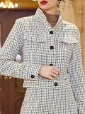 Plaid Button Front Fall & Winter Jacket, Elegant Long Sleeve Outerwear, Women's Clothing