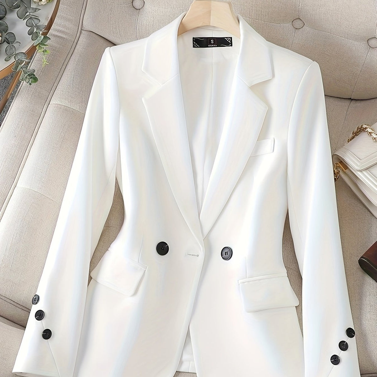 vlovelaw Notched Collar Button Front Blazer, Elegant Long Sleeve Blazer For Office & Work, Women's Clothing