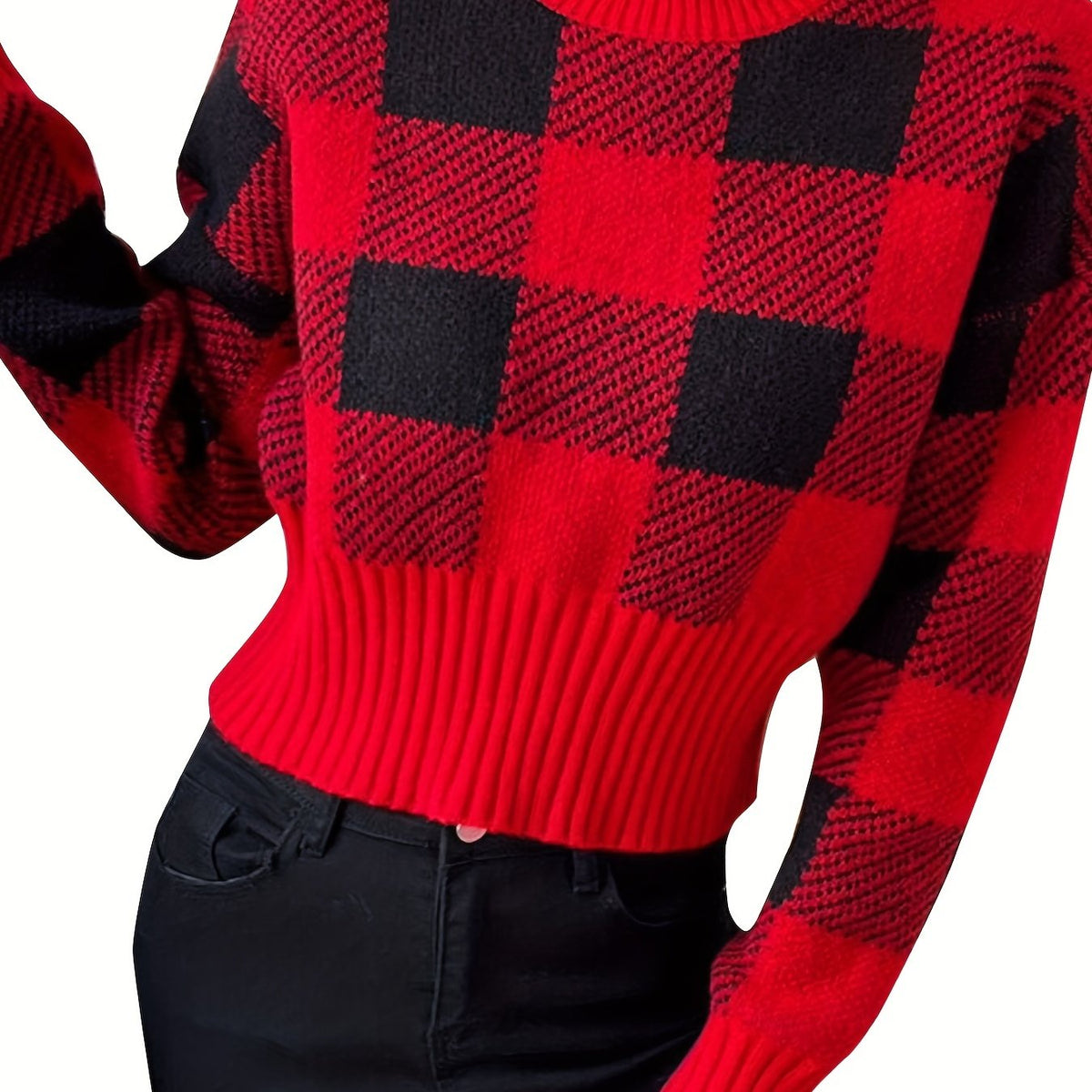 vlovelaw  Plaid Crew Neck Pullover Sweater, Casual Long Sleeve Fall Winter Sweater, Women's Clothing