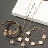 Stud Earrings + Necklace + Bracelet + 1 Bangle Chic Jewelry Set Lucky Flower Design Match Daily Outfits Party Accessories