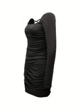 vlovelaw  Backless Ruched Dress, Sexy Squared Neck Long Sleeve Bodycon Dress, Women's Clothing