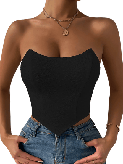 vlovelaw  Floral Pattern Solid Tube Top, Casual Off Shoulder Hanky Hem Tube Top, Women's Clothing