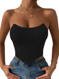 vlovelaw  Floral Pattern Solid Tube Top, Casual Off Shoulder Hanky Hem Tube Top, Women's Clothing