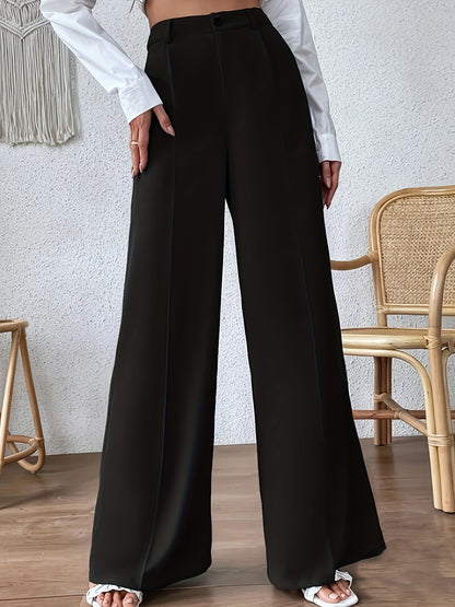 Plus Size Solid Wide Leg Pants, Elegant Loose Pants For Spring & Summer, Women's Plus Size Clothing