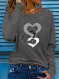 vlovelaw  Heart Print Crew Neck T-shirt, Casual Long Sleeve Top For Spring & Fall, Women's Clothing