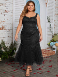 Plus Size Floral Pattern Bridesmaid Dress - Stylish Sleeveless Mesh Mermaid Hem Design for Ultimate Comfort and Elegance - Perfect for Wedding Party Celebrations, Womens Plus Size Clothing, Ideal Birthday Dress