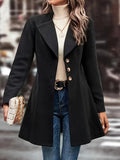 Solid Button Front Lapel Overcoat, Elegant Long Sleeve Winter Outwear, Women's Clothing