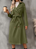 vlovelaw  Double Breasted Belted Trench Coat, Vintage Solid Lapel Drop Shoulder Overcoat, Women's Clothing