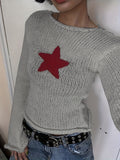 vlovelaw  vlovelaw  Y2K Star Pattern Boat Neck Pullover Sweater, Casual Long Sleeve Sweater For Spring & Fall, Women's Clothing