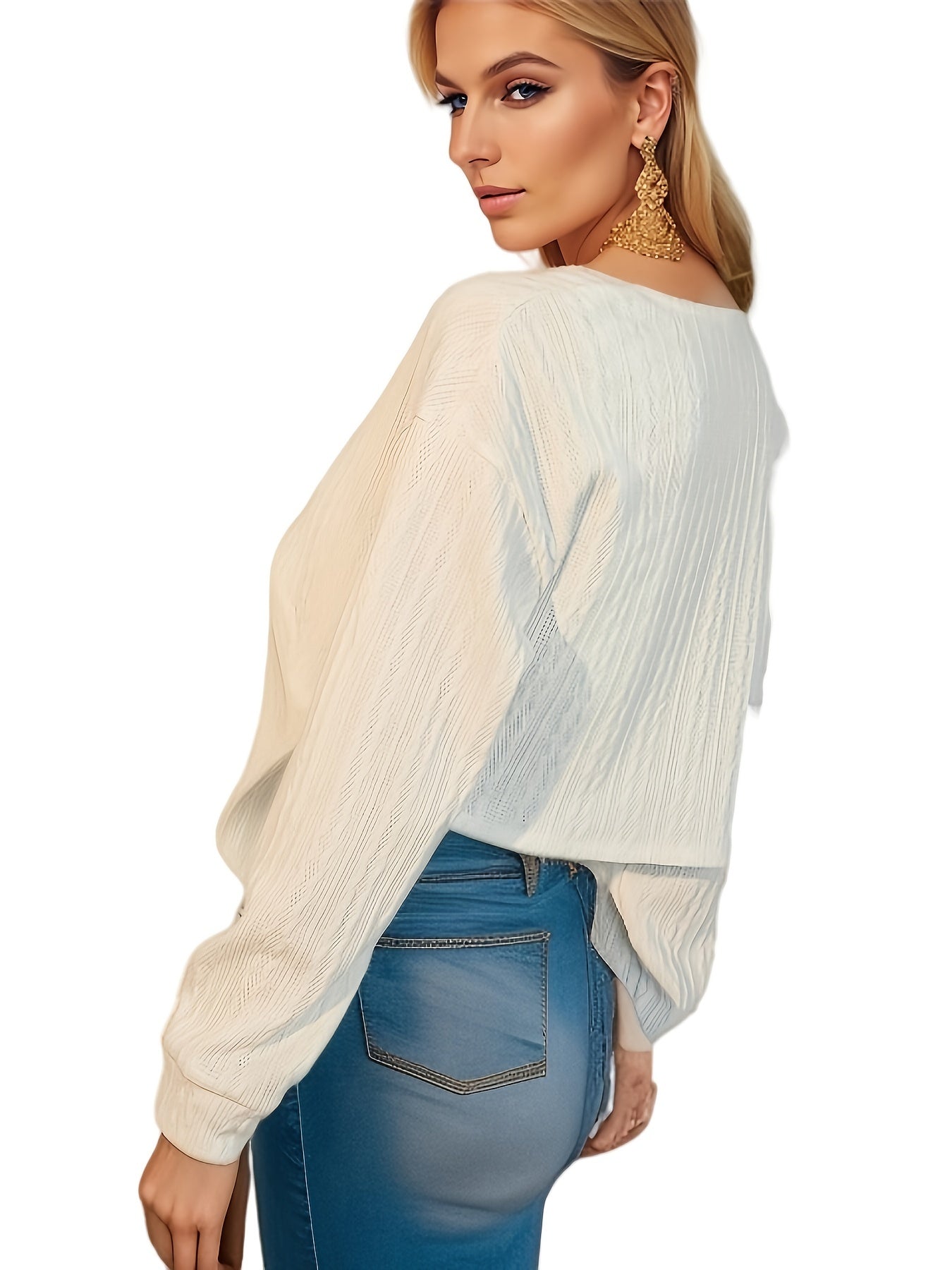 vlovelaw  Solid Cropped Knit Cardigan, Casual Open Front Long Sleeve Sweater, Women's Clothing