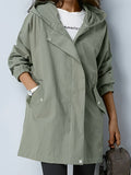 xieyinshe  Plus Size Casual Trench Coat, Women's Plus Solid Long Sleeve Zip Up Snap Buttons Lapel Collar Tunic Trench Coat With Pockets