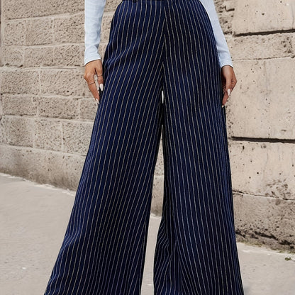 Striped Print Wide Leg Pants, Casual High Waist Long Length Pants, Women's Clothing