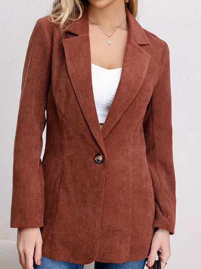 One Button Lapel Blazer, Casual Open Front Long Sleeve Outerwear, Women's Clothing