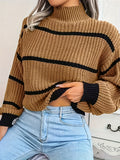 vlovelaw  Striped Color Block Crew Neck Sweater, Casual Long Sleeve Loose Fall Winter Knit Sweater, Women's Clothing