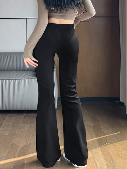 vlovelaw  Solid Slim Flared Leg Pants, Casual High Waist Fashion Pants For Fall & Winter, Women's Clothing