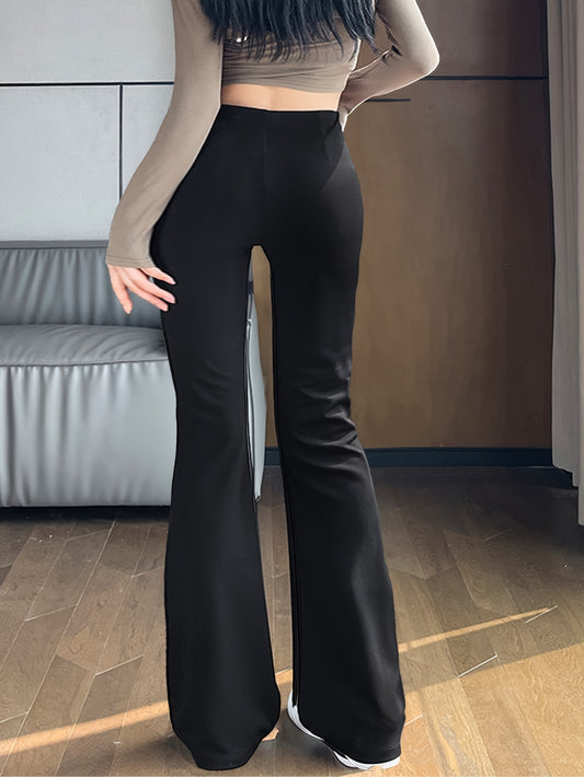 vlovelaw  Solid Slim Flared Leg Pants, Casual High Waist Fashion Pants For Fall & Winter, Women's Clothing