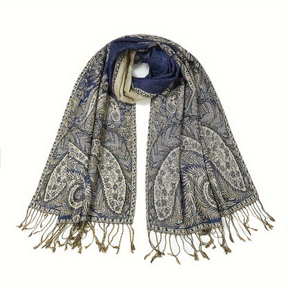 Ultra-Soft Bohemian Paisley Shawl Scarf - Premium Jacquard Weave with Fashionable Tassels - Windproof Wrap for Women