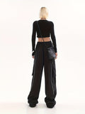 Y2K Striped Drawstring Pants, Baggy Long Length Wide Leg Pants, Women's Clothing