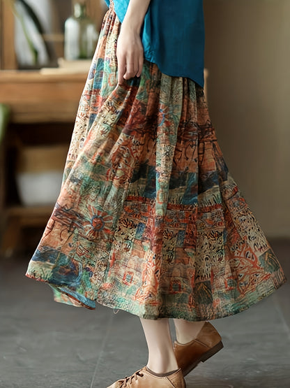 vlovelaw  All Over Print Pleated Skirt, Casual Elastic Waist Every Day Skirt, Women's Clothing