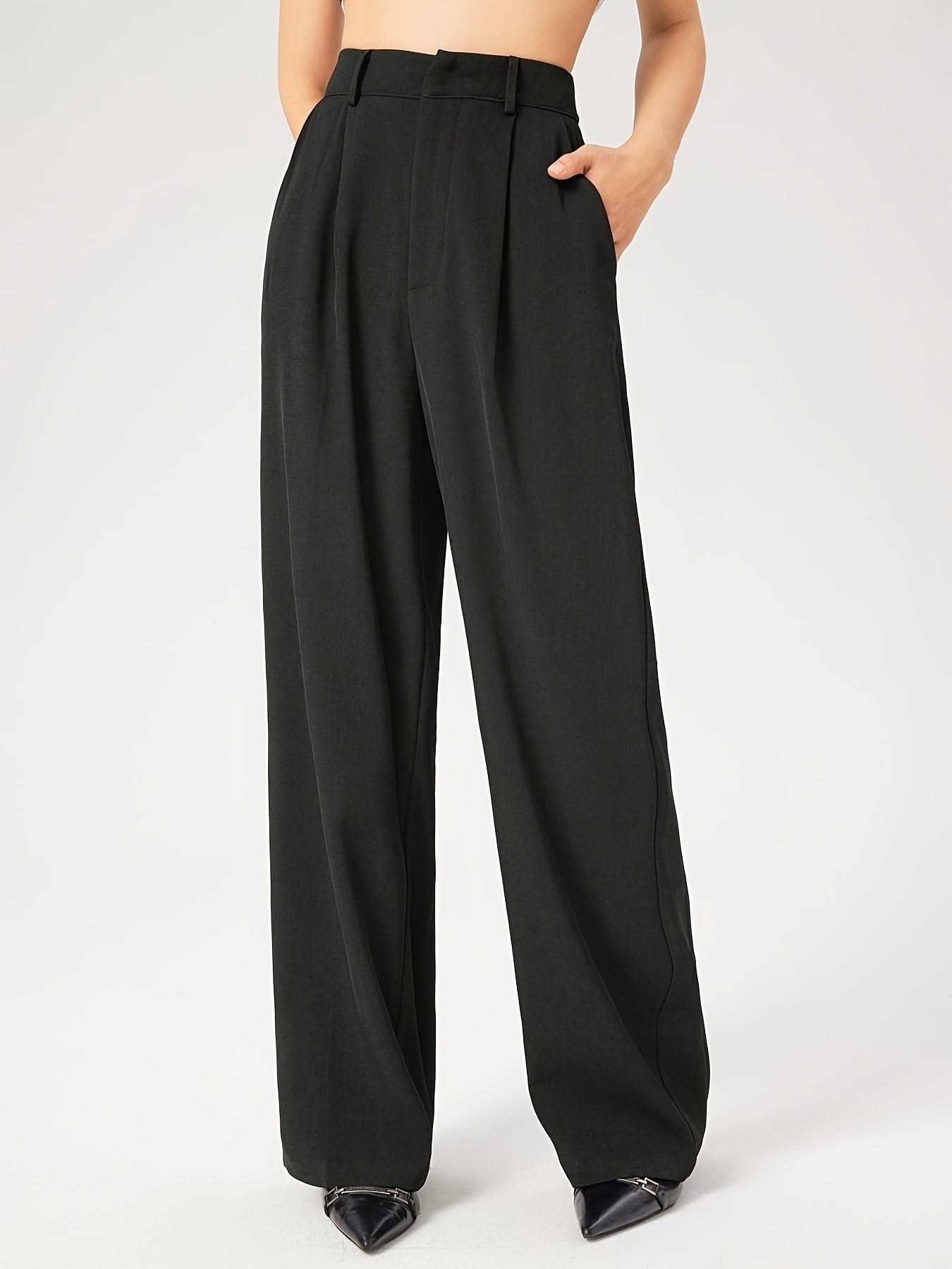 vlovelaw  Solid High Waist Pants, Casual Wide Leg Pants, Women's Clothing