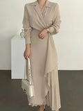 vlovelaw  Notched Neck Asymmetrical Hem Dress, Elegant Long Sleeve Dress For Spring & Fall, Women's Clothing