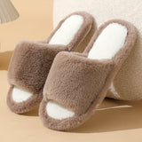 Elegant Solid Color Fluffy Slippers, 2 Fuzzy Plush Indoor Home Non-Slip Slippers, Indoor Warm Cozy Shoes