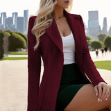 Solid One Button Blazer, Elegant Lapel Long Sleeve Work Office Outerwear, Women's Clothing