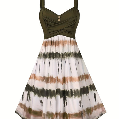 vlovelaw  Tie Dye Criss Cross Dress, Casual Sleeveless Ruffle Dress, Women's Clothing