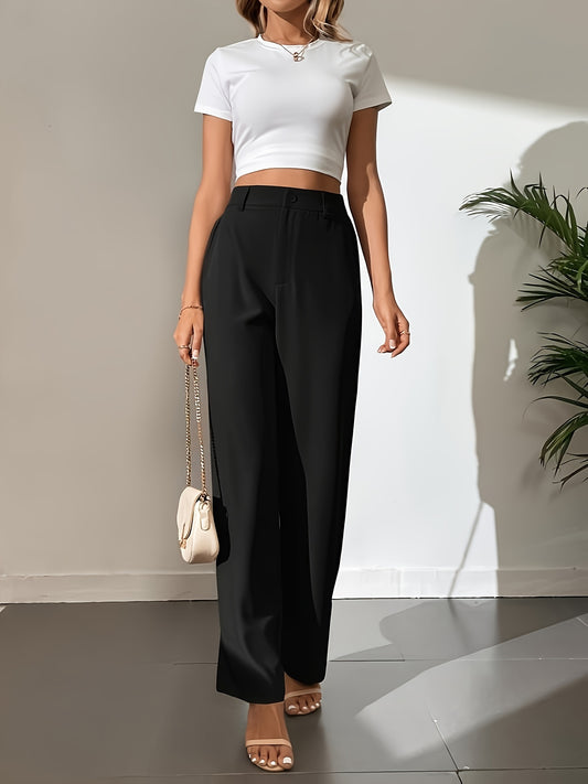 vlovelaw  Solid Straight Leg Pants, Elegant High Waist Loose Suit Pants, Women's Clothing