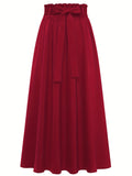 vlovelaw  Solid Belted Maxi Skirts, Elegant Pleated Versatile Skirts, Women's Clothing