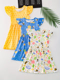 3pcs Sweet Girls Flora Print Flutter Trim Sleeveless Dress Summer Clothes Baby/toddler Girls