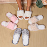 Romantic Rose Design Plush Slippers, Open Toe Soft Sole Flat Winter Shoes, Cozy & Warm Home Slippers For Valentine's Day