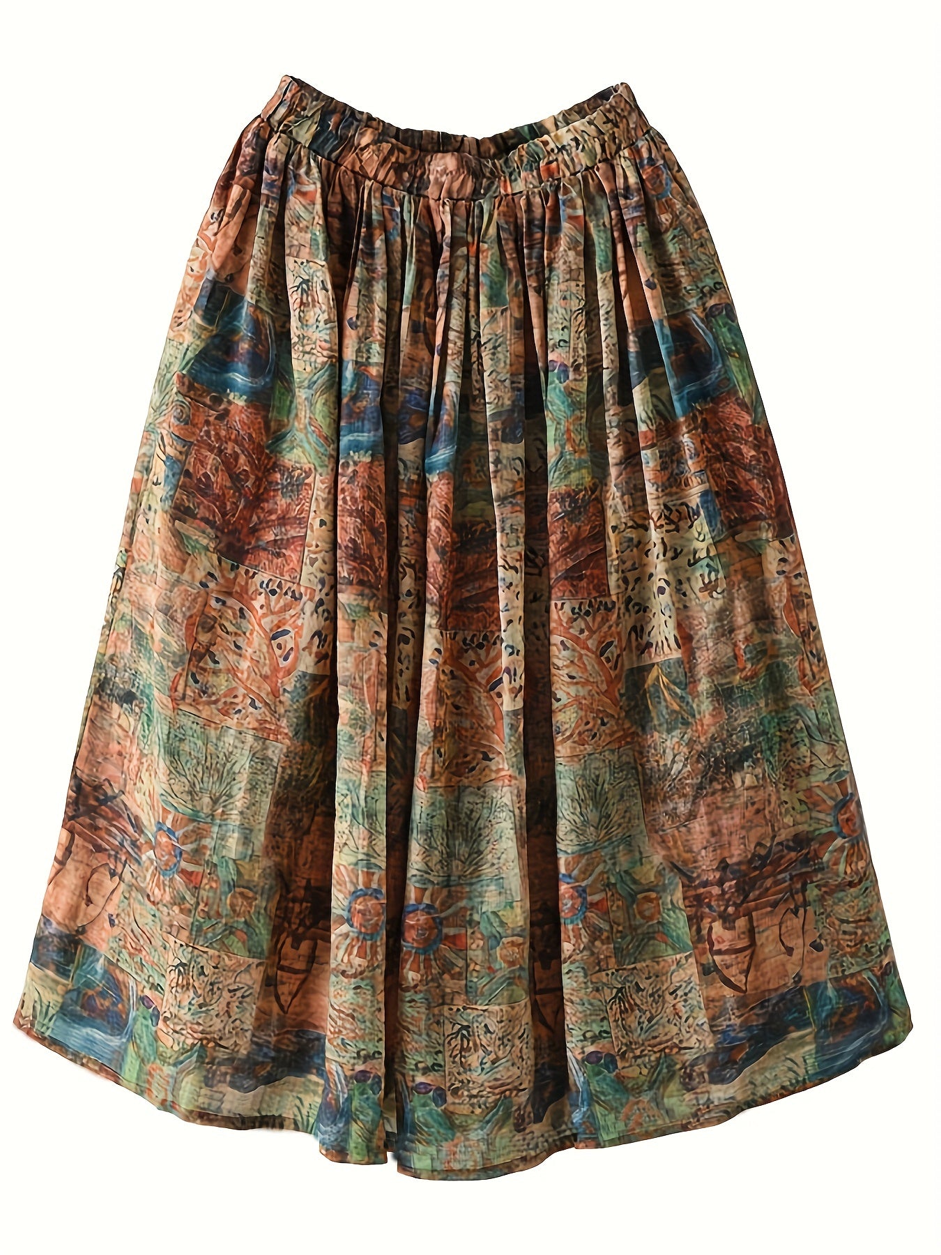 vlovelaw  All Over Print Pleated Skirt, Casual Elastic Waist Every Day Skirt, Women's Clothing