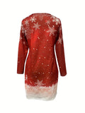 vlovelaw  Snowman Print Long Sleeve Dress, Casual Crew Neck Dress For Spring & Fall, Women's Clothing