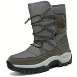 Men's Mid Calf Snow Boots, Winter Thermal Shoes, Windproof Hiking Boots With Fuzzy Lining