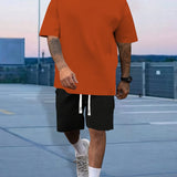 Mens Stylish Comfy Lounge Sets - Trendy Solid Tee & Drawstring Shorts - Ideal for Home & Outdoor, Summer Chill-out Wear