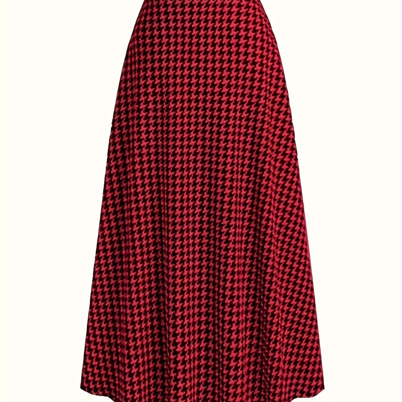 vlovelaw  Houndstooth Print High Waist Skirt, Elegant A-line Maxi Dress, Women's Clothing